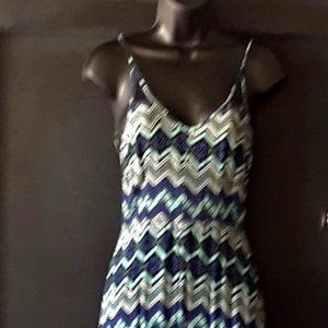 Dress. Maxi. Blue/Bk w/Lace side Sz: Small